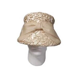 Vintage 50s 60s VALERIE MODES Cloche Raffia Hat Tulle Bow
